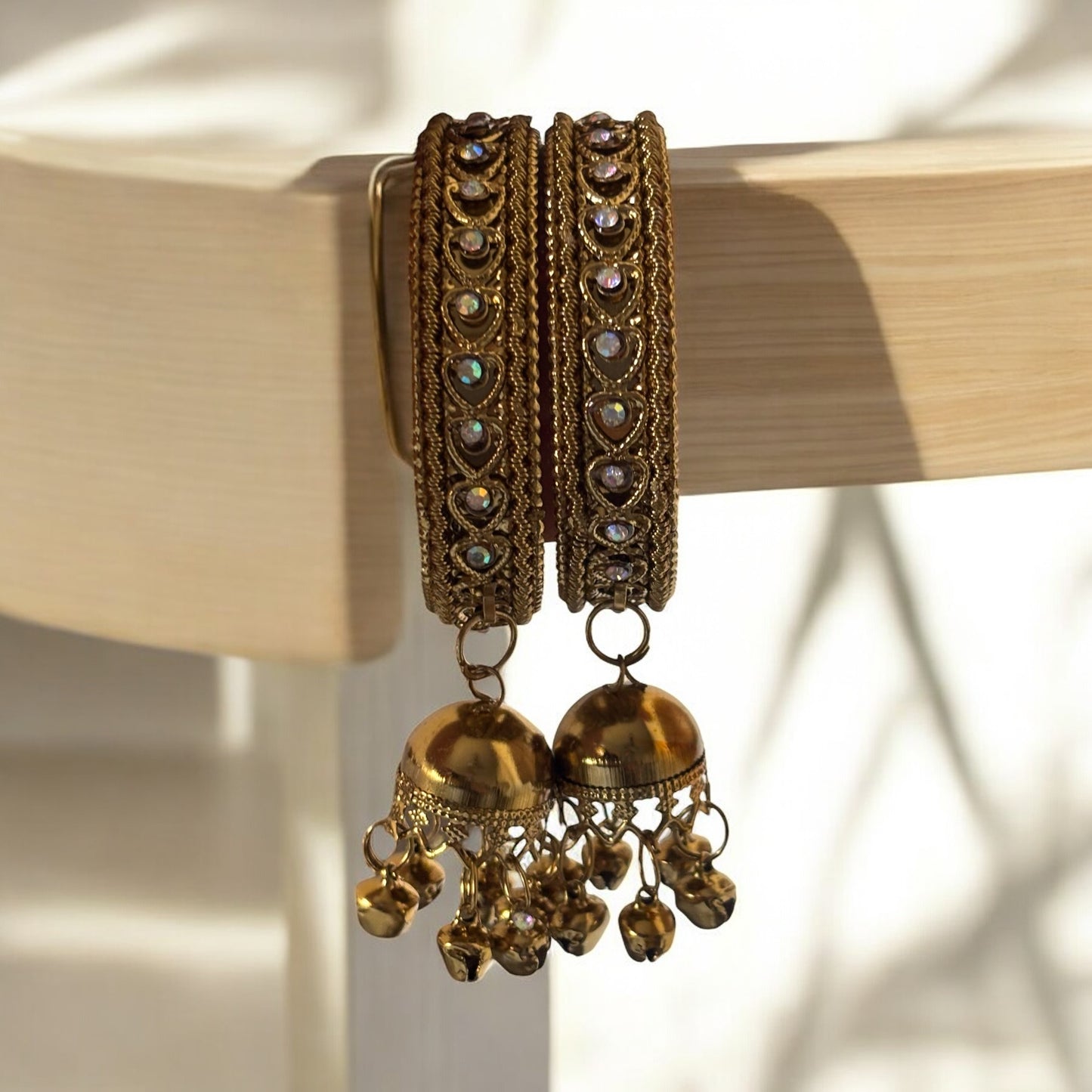 Traditional Gold Bangles with Mirror Work and Jhumka Danglers