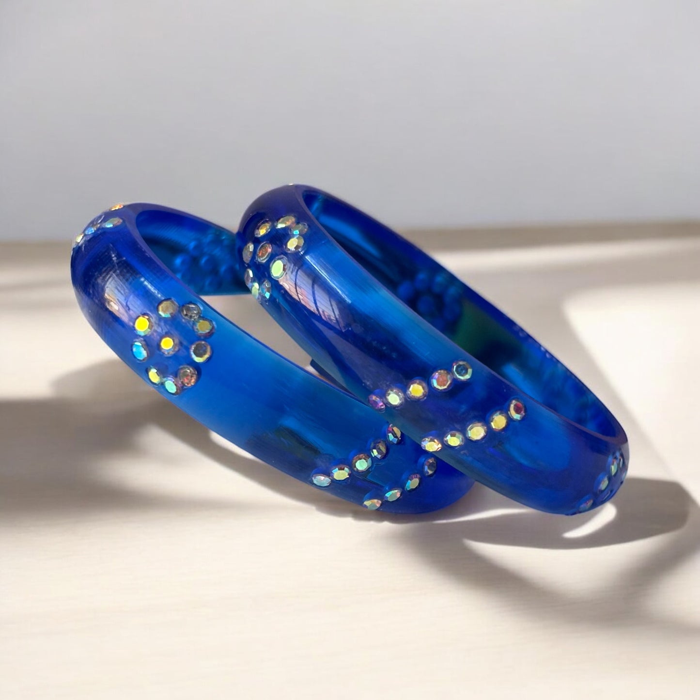 Resin Bangles with Iridescent Stone Floral Accents – Set of 2
