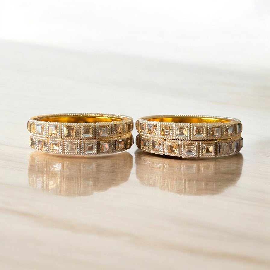 Royal Gold Kundan Bangles – Square-Cut Stone