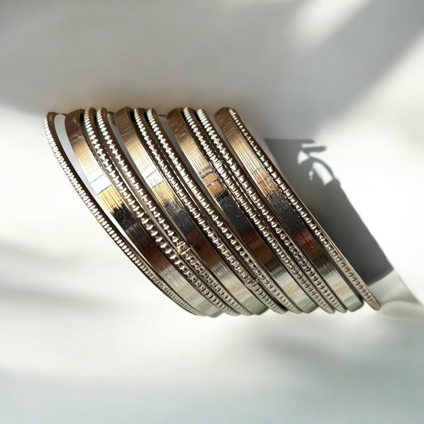 Polished Silver-Tone Bangles Set – Sleek Minimalist Design (Set of 12)