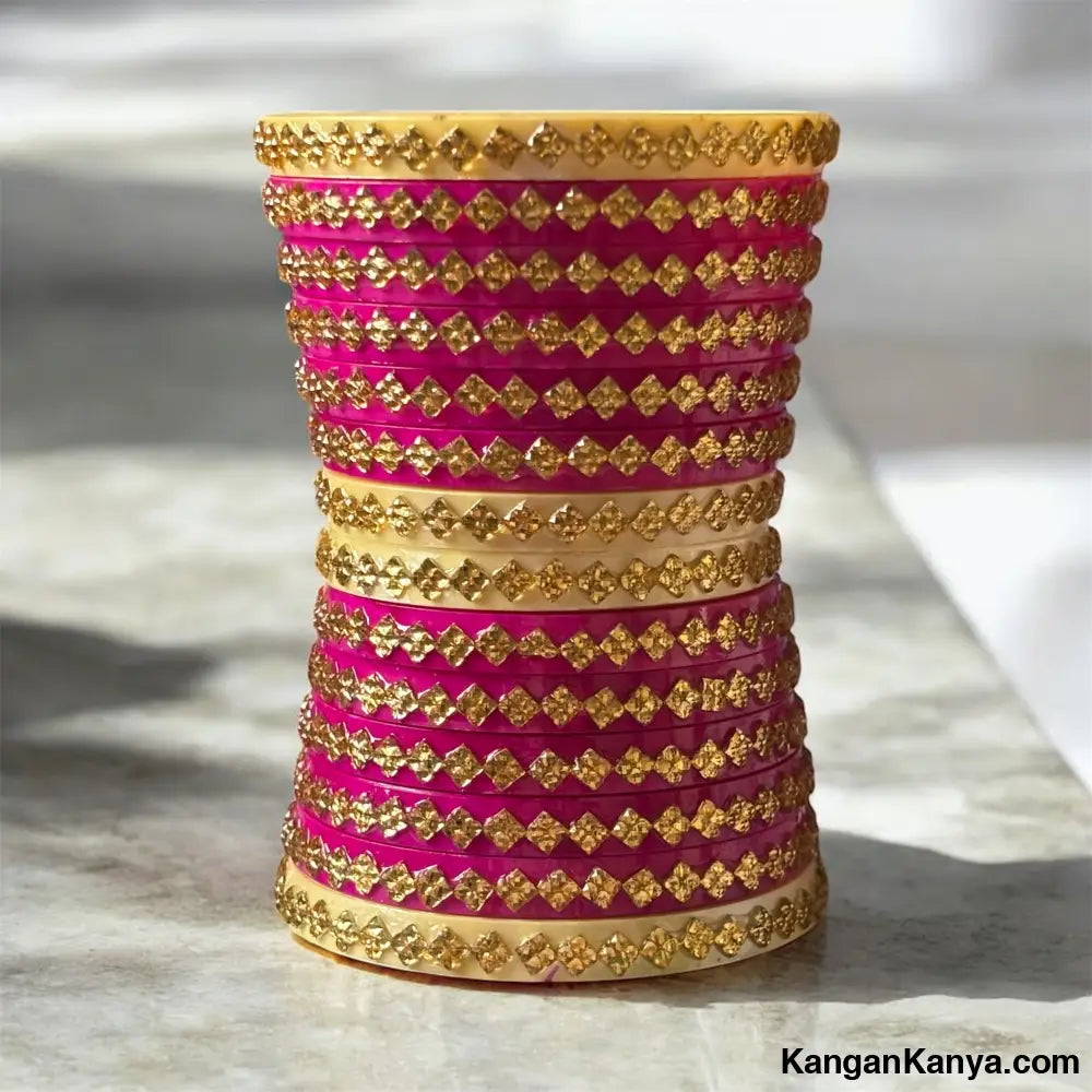Studded Bangle Set(Dhalu) – Set of 24 Dark Pink / 1.14