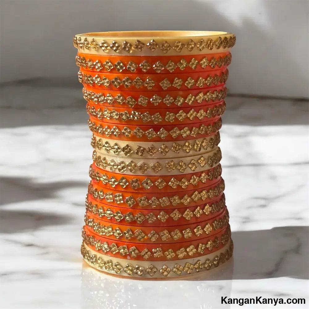 Studded Bangle Set(Dhalu) – Set of 24 Orange / 1.14