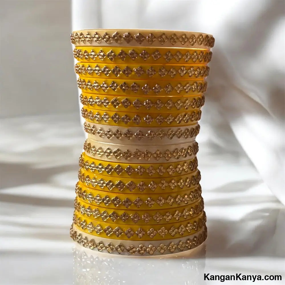 Studded Bangle Set(Dhalu) – Set of 24 Yellow / 1.14
