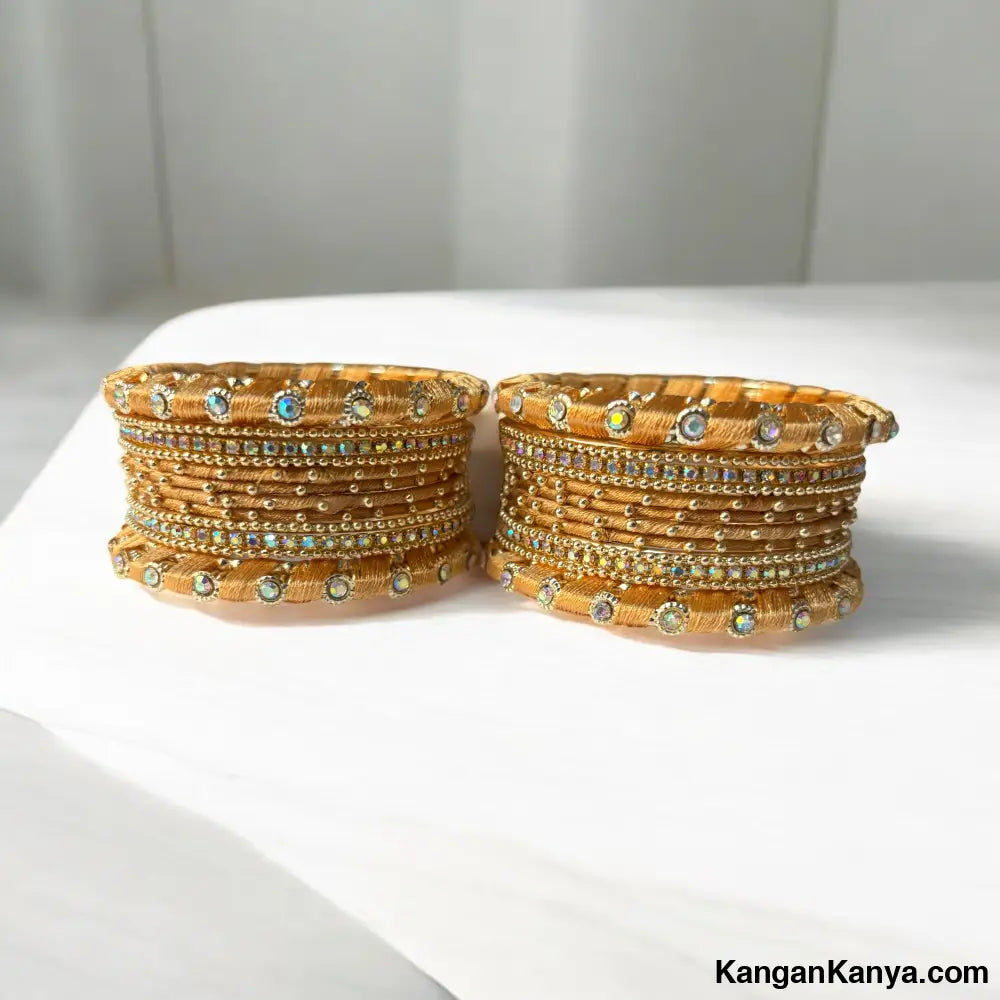 Traditional Silk Thread Bangles Set with Stone Work – Festive Wear (Set of 24) Gold / 2.0