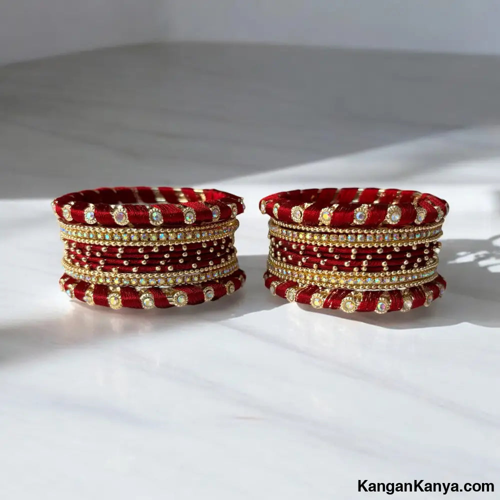 Traditional Silk Thread Bangles Set with Stone Work – Festive Wear (Set of 24) Maroon / 2.0
