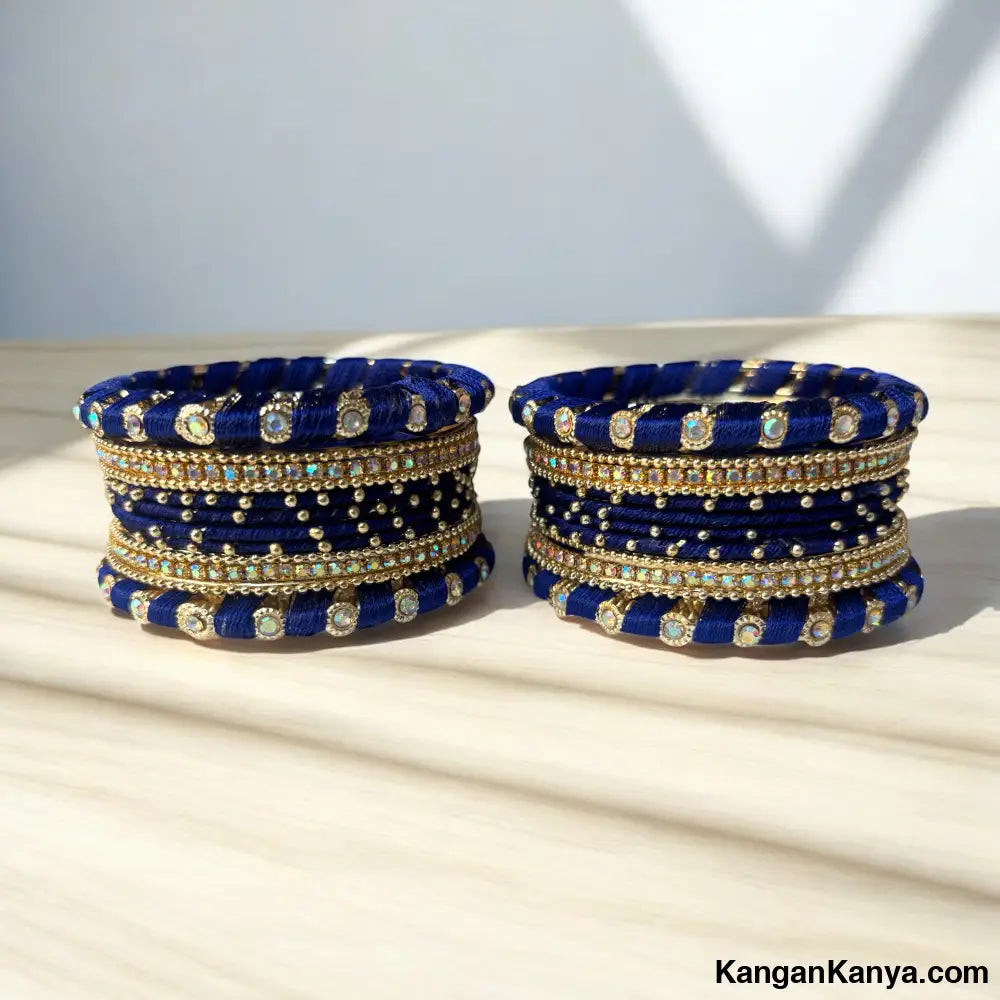 Traditional Silk Thread Bangles Set with Stone Work – Festive Wear (Set of 24) Navy / 2.0