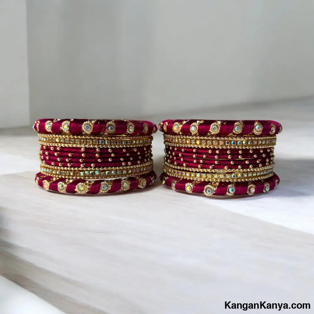 Traditional Silk Thread Bangles Set with Stone Work – Festive Wear (Set of 24) Rough Purple / 2.0
