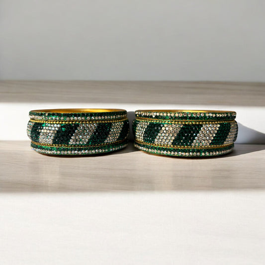 Emerald & Crystal Stone Bangles – Luxe Bridal Design (Set of 2)