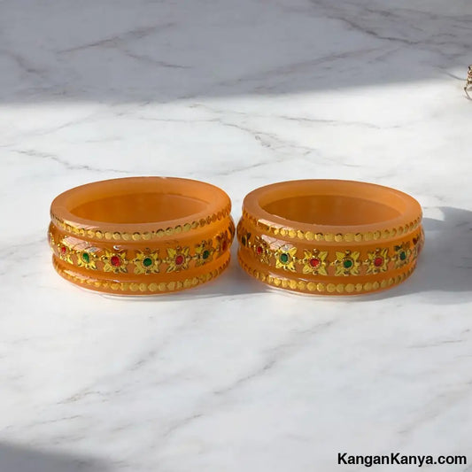 Bangles with Golden Floral and Dot Detailing – Set of 6 Peach / 1.10