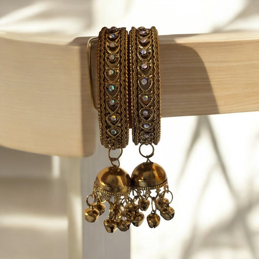 Traditional Gold Bangles with Mirror Work and Jhumka Danglers