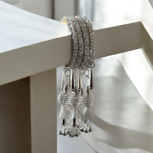 Silver Crystal Bangles with Contemporary Jhumka Danglers