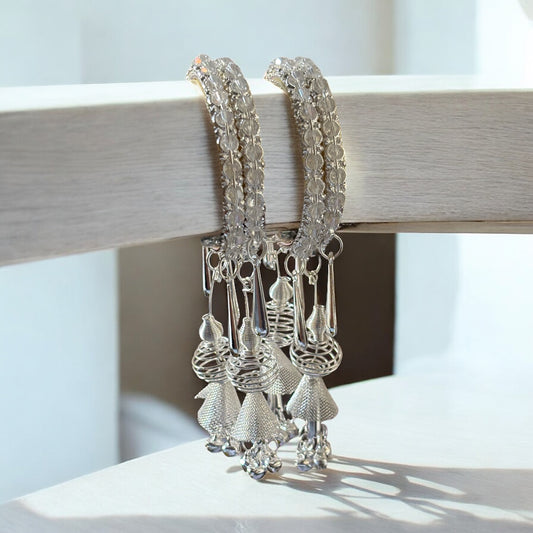 Silver Crystal Bangles with Contemporary Jhumka Danglers