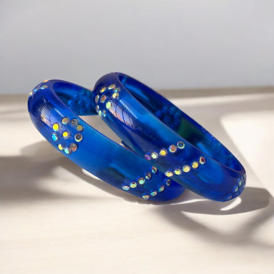 Resin Bangles with Iridescent Stone Floral Accents – Set of 2