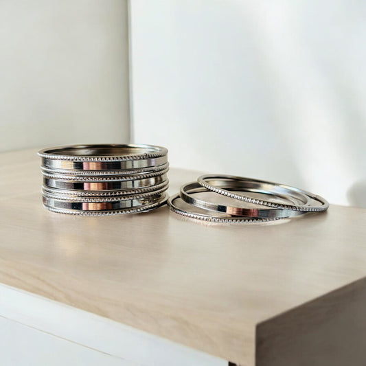 Polished Silver-Tone Bangles Set – Sleek Minimalist Design (Set of 12)