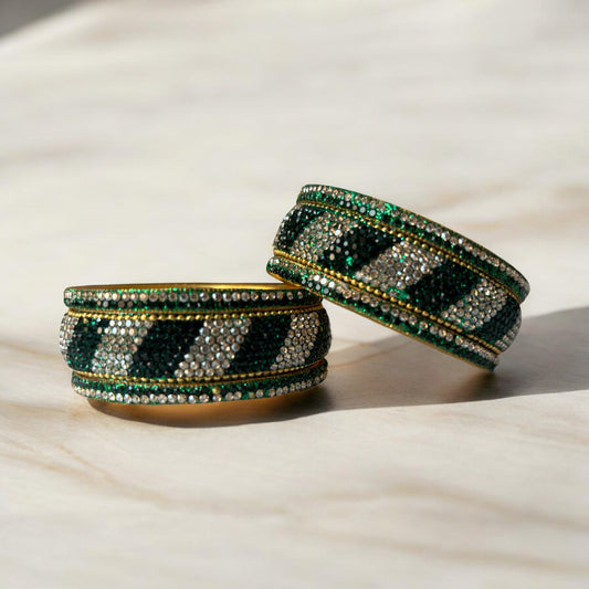 Emerald & Crystal Stone Bangles – Luxe Bridal Design (Set of 2)