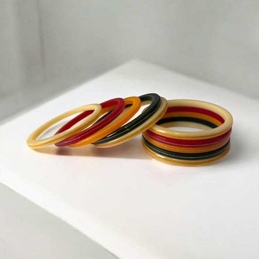 Ivory Multicolor Acrylic Bangles with Gold Accent – Traditional Punjabi Chooda Set