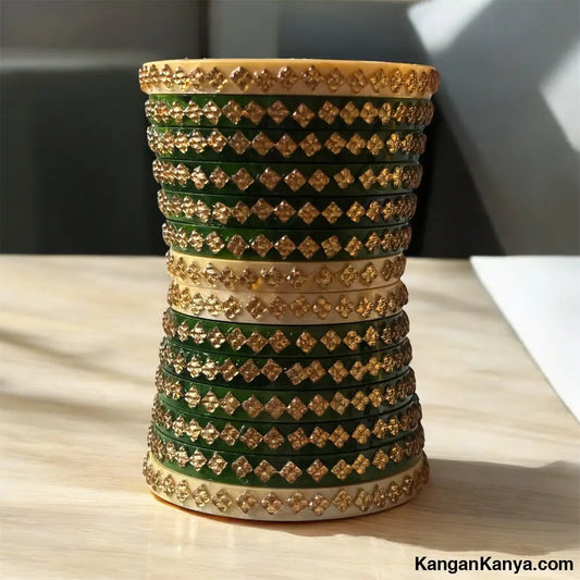 Studded Bangle Set(Dhalu) – Set of 24 Dark Green / 1.14